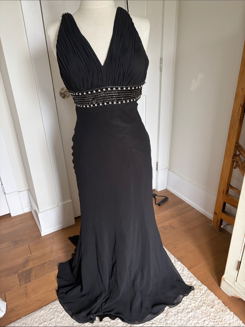 Elegant Black Beaded V-Neck Evening Gown